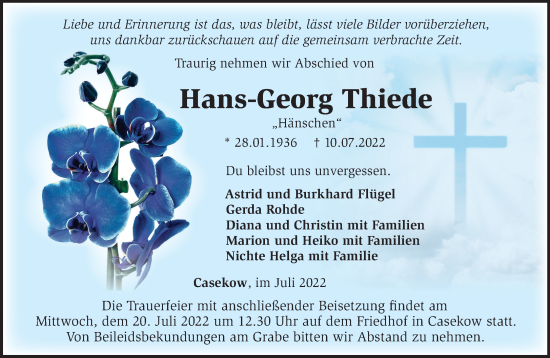 Traueranzeige von Hans-Georg Thiede von Märkische Oderzeitung