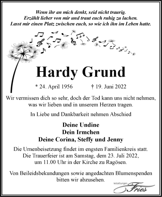 Traueranzeige von Hardy Grund von Märkische Oderzeitung