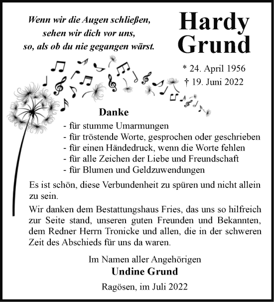 Traueranzeige von Hardy Grund von Märkische Oderzeitung