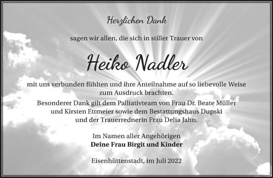 Traueranzeige von Heiko Nadler von Märkische Oderzeitung