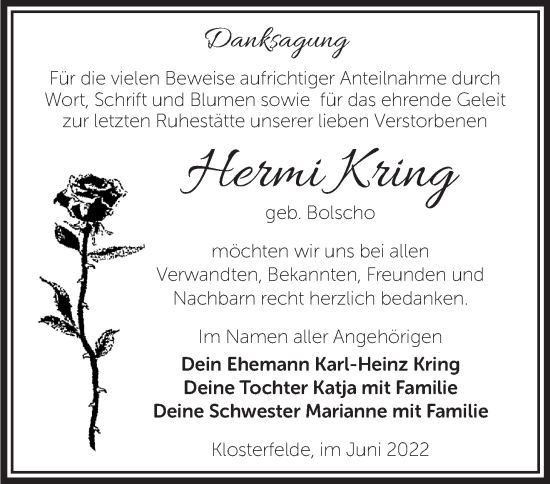 Traueranzeige von Hermi Kring von Märkische Oderzeitung