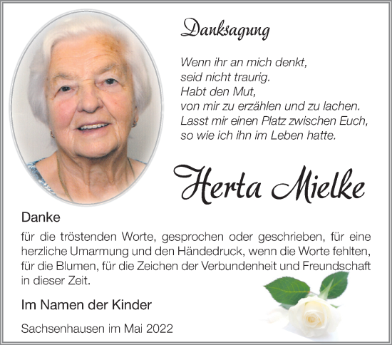 Traueranzeige von Herta Mielke von Märkische Oderzeitung