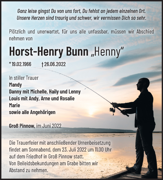 Traueranzeige von Horst-Henry Bunn von Märkische Oderzeitung