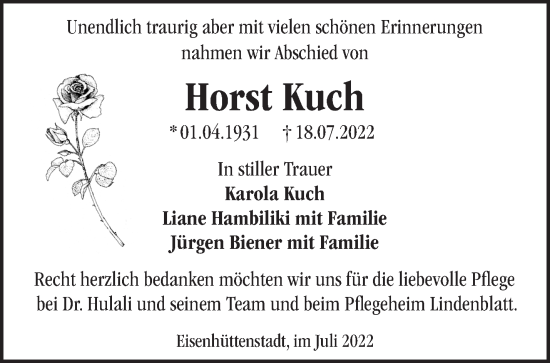 Traueranzeige von Horst Kuch von Märkische Oderzeitung