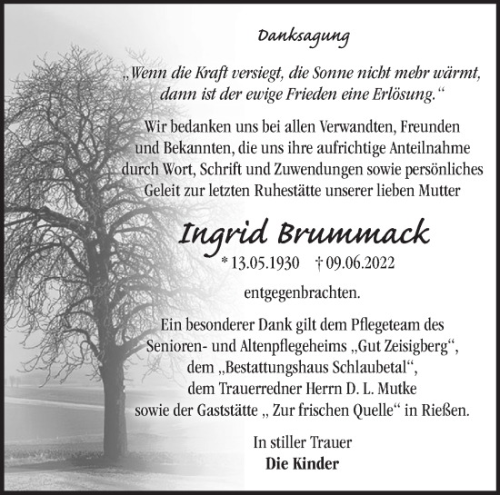 Traueranzeige von Ingrid Brummack von Märkische Oderzeitung