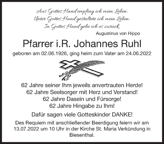 Traueranzeige von Johannes Ruhl von Märkische Oderzeitung