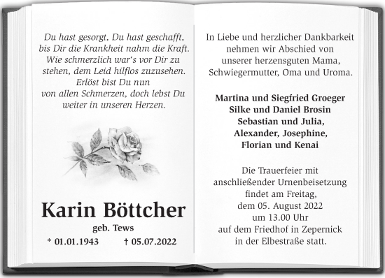 Traueranzeige von Karin Böttcher von Märkische Oderzeitung