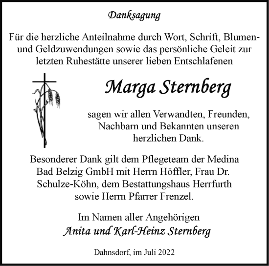 Traueranzeige von Marga Sternberg von Märkische Oderzeitung