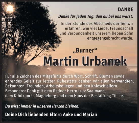 Traueranzeige von Martin Urbanek von Märkische Oderzeitung