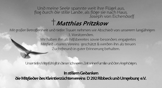 Traueranzeige von Matthias Pritzkow von Märkische Oderzeitung