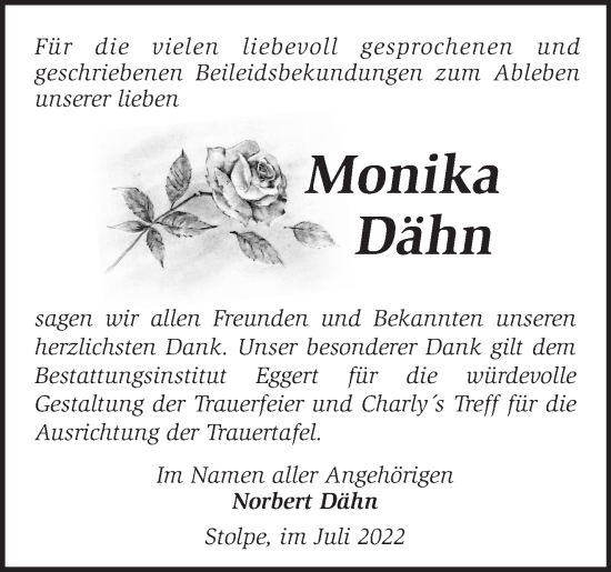 Traueranzeige von Monika Dähn von Märkische Oderzeitung