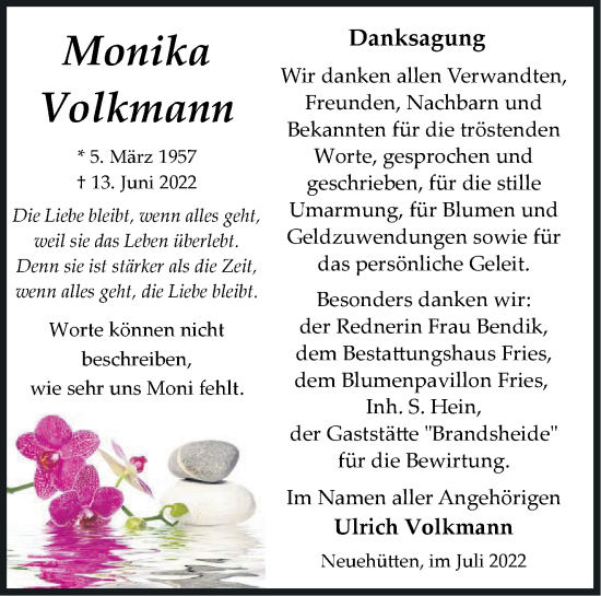 Traueranzeige von Monika Volkmann von Märkische Oderzeitung