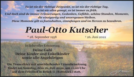 Traueranzeige von Paul-Otto Kutscher von Märkische Oderzeitung