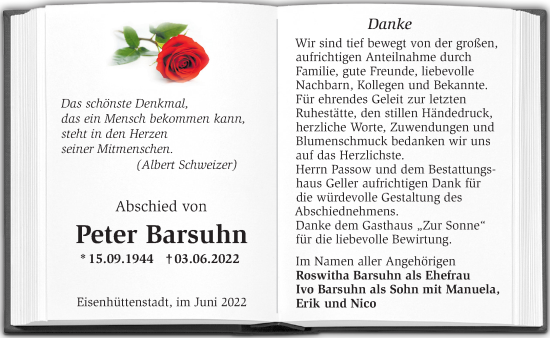 Traueranzeige von Peter Barsuhn von Märkische Oderzeitung