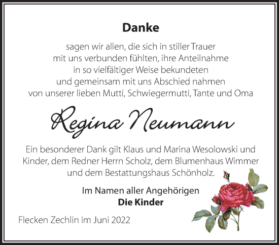 Traueranzeige von Regina Neumann von Märkische Oderzeitung