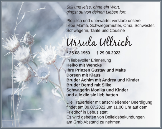 Anzeige Ursula Ullrich