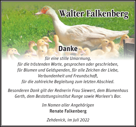 Traueranzeige von Walter Falkenberg von Märkische Oderzeitung