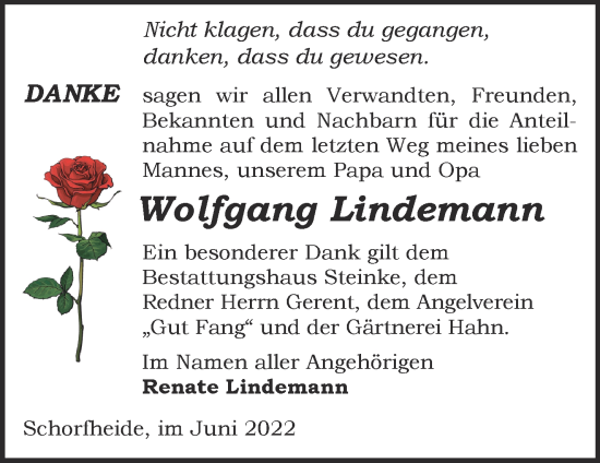 Traueranzeige von Wolfgang Lindemann von Märkische Oderzeitung