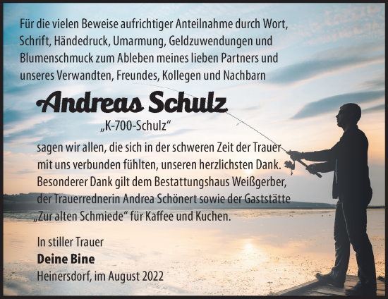 Traueranzeige von Andreas Schulz von Märkische Oderzeitung