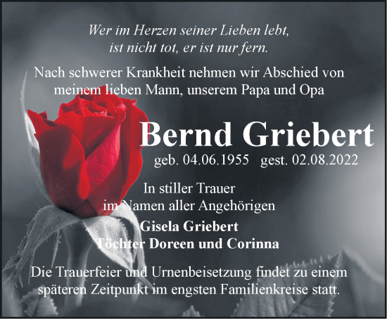 Anzeige Bernd Griebert
