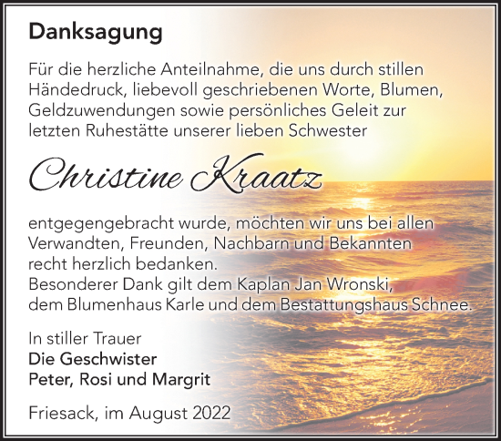 Traueranzeige von Christine Kraatz von Märkische Oderzeitung