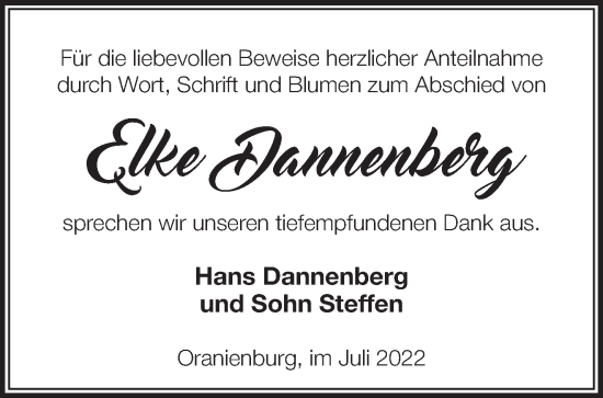 Traueranzeige von Elke Dannenberg von Märkische Oderzeitung