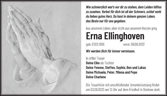 Traueranzeige von Erna Ellinghoven von Märkische Oderzeitung