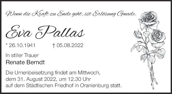 Traueranzeige von Eva Pallas von Märkische Oderzeitung