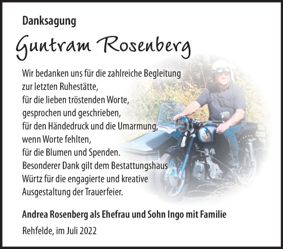 Traueranzeige von Guntram Rosenberg von Märkische Oderzeitung