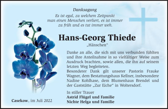 Traueranzeige von Hans-Georg Thiede von Märkische Oderzeitung