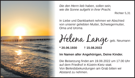 Anzeige Helena Lange