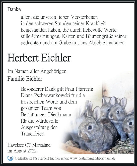 Traueranzeige von Herbert Eichler von Märkische Oderzeitung