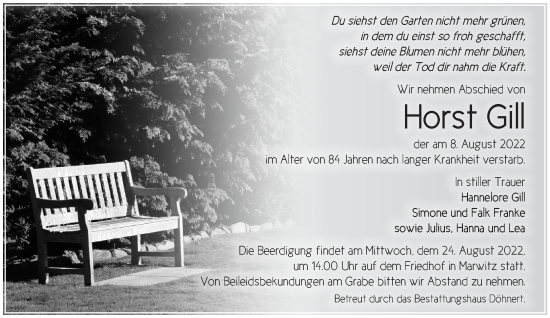 Anzeige Horst Gill