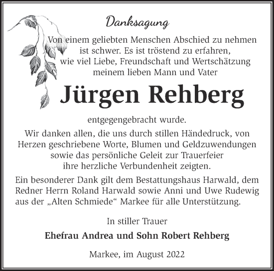 Traueranzeige von Jürgen Rehberg von Märkische Oderzeitung