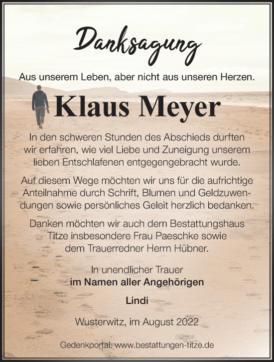 Traueranzeige von Klaus Meyer von Märkische Oderzeitung