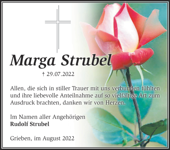 Traueranzeige von Marga Strubel von Märkische Oderzeitung