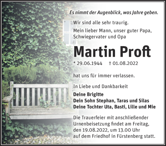 Anzeige Martin Proft