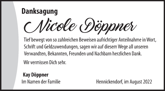 Traueranzeige von Nicole Döppner von Märkische Oderzeitung