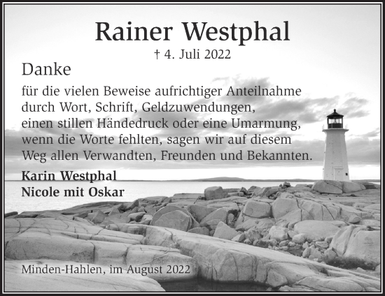 Traueranzeige von Rainer Westphal von Märkische Oderzeitung