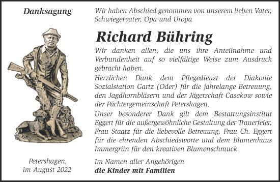 Traueranzeige von Richard Bühring von Märkische Oderzeitung