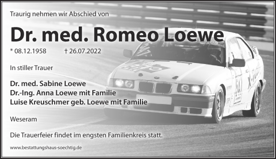 Traueranzeige von Romeo Loewe von Märkische Oderzeitung