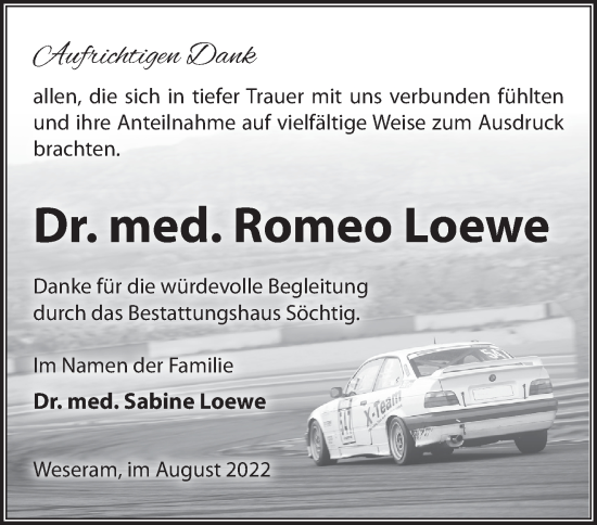 Traueranzeige von Romeo Loewe von Märkische Oderzeitung