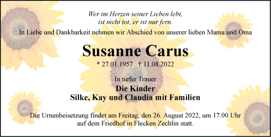 Traueranzeige von Susanne Carus von Märkische Oderzeitung