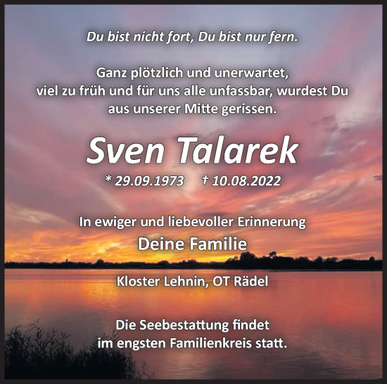 Traueranzeige von Sven Talarek von Märkische Oderzeitung