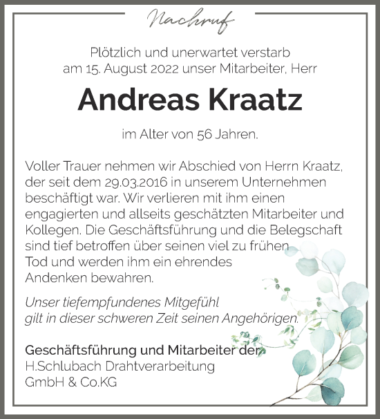 Traueranzeige von Andreas Kraatz von Märkische Oderzeitung