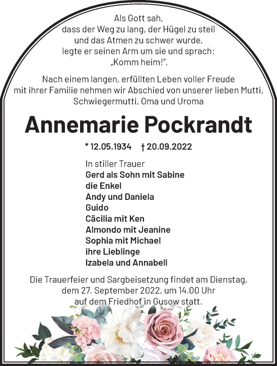 Anzeige Annemarie Pockrandt