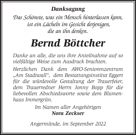 Traueranzeige von Bernd Böttcher von Märkische Oderzeitung