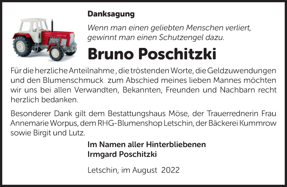  Traueranzeige für Bruno Poschitzki vom 03.09.2022 aus Märkische Oderzeitung
