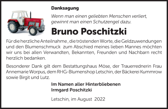 Traueranzeige von Bruno Poschitzki von Märkische Oderzeitung