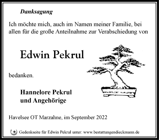 Traueranzeige von Edwin Pekrul von Märkische Oderzeitung